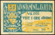CALELLA (BARCELONA). 25 Céntimos. Octubre 1937. (González: 7290). MBC+.