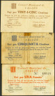 CALLUS (BARCELONA). 25 Céntimos, 50 Céntimos y 1 Peseta. 8 de Mayo de 1937. (González: 7297/99). Serie completa. MBC/RC.