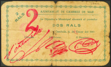 CAMBRILS DE MAR (TARRAGONA). 2 Rals. 21 de Enero de 1937. Serie B. (González: 7324). Raro. BC-.