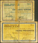 CASTELLFOLLIT DE LA ROCA (GERONA). 25 Céntimos y 1 Peseta. 12 de Junio de 1937. Serie A, ambos. (González: 7458/59). Inusual serie completa, el 50 cts...