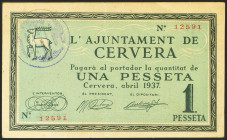 CERVERA (LERIDA). 1 Peseta. Abril 1937. (González: 7557). EBC.