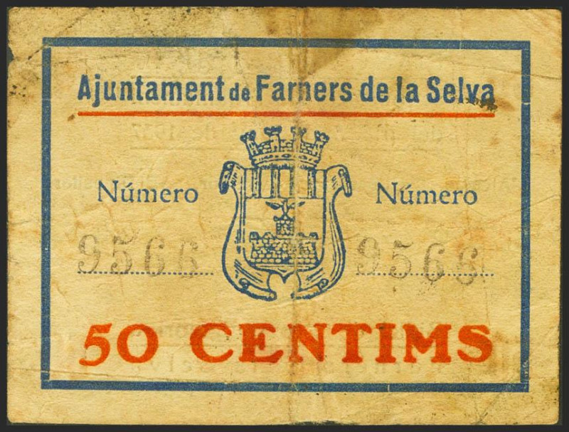 FARNERS DE LA SELVA (GERONA) . 50 Céntimos. 3 de Junio de 1937. (González: 7829)...