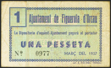 FIGUEROLA D´ORCAU (LERIDA). 1 Peseta. Marzo 1937. (González: 7872). Muy raro. BC.