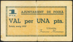FOIXA (GERONA). 1 Peseta. Mayo 1937. (González: 7903). Inusual. MBC-.