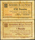 LA FORÇA (BARCELONA). 50 Céntimos y 1 Peseta. 25 de Mayo de 1937. (González: 7917/18). Rara serie completa. BC.