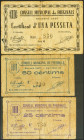 FREGINALS (TARRAGONA). 25 Céntimos, 50 Céntimos y 1 Peseta. (1937ca). (González: 7932/34). Serie completa muy rara. RC.