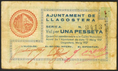LLAGOSTERA (GERONA). 1 Peseta. 12 de Mayo de 1937. (González: 8335). RC.