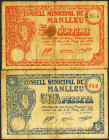 MANLLEU (BARCELONA). 50 Céntimos y 1 Peseta. 1 de Mayo de 1937. (González: 8489/90). Serie completa. BC+.