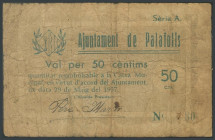 PALAFOLLS (BARCELONA). 50 Céntimos. 29 de Mayo de 1937. Serie A. (González: 9065). Raro. RC.