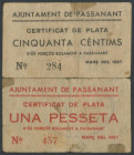 PASSANANT (TARRAGONA). 50 Céntimos y 1 Peseta. Marzo 1937. (González: 9162/63). Raros. BC+.
