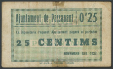 PASSANANT (TARRAGONA). 25 Céntimos. Noviembre 1937. (González: 9164). Raro. BC+.