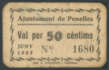 PENELLES (LERIDA). 50 Céntimos. Junio 1937. (González: 9184). MBC.