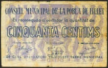 POBLA DE LILLET (BARCELONA). 50 Céntimos. (1936ca). Serie B. (González: 9319). RC.