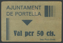 PORTELLA (LERIDA). 50 Céntimos. (1938ca). (González: 9408). Rarísimo. MBC.