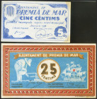 PREMIA DE MAR (BARCELONA). 5 Céntimos y 25 Céntimos (serie D). Septiembre 1937. (González: 9467, 9468). EBC+.