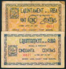 RIBA (TARRAGONA). 25 Céntimos y 50 Céntimos. Junio 1937. (González: 9600, 9601). Raros. MBC.