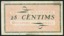 ROCAFORT DE QUERALT (TARRAGONA). 25 Céntimos. 27 de Septiembre de 1937. (González: 9705). MBC.