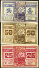 SALDES (BARCELONA). 25 Céntimos, 50 Céntimos y 1 Peseta. 10 de Junio de 1937. (González: 9816/18). Rara serie completa. EBC.