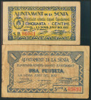 LA SENIA (TARRAGONA). 50 Céntimos y 1 Peseta. Junio 1937. Series B y A, respectivamente. (González: 9938/39). Inusual. MBC/BC.
