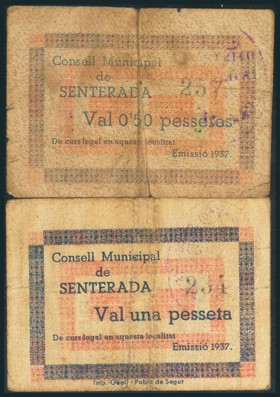 SENTERADA (LERIDA). 50 Céntimos y 1 Peseta. 1937. (González: 9942/43). Muy raros...