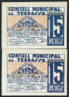 TERRASSA (BARCELONA). 15 Céntimos. 15 de Noviembre de 1937. Pareja correlativa. (González: 10135). SC.