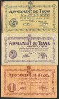 TIANA (BARCELONA). 25 Céntimos, 50 Céntimos y 1 Peseta. 1 de Mayo de 1937. (González: 10257/59). Raros. MBC.