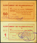 VILADECAVALLS (BARCELONA). 50 Céntimos y 1 Peseta. Mayo 1937. (González: 10693/94). Rara serie completa. EBC.