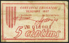 VILASSAR DE DALT (BARCELONA). 5 Céntimos. Diciembre 1937. (González: 10857). MBC+.