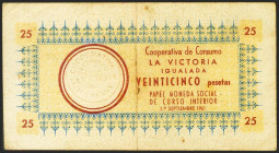 IGUALADA (BARCELONA). 25 Pesetas. 1 de Septiembre de 1961. Cooperativa de Consumo La Victoria". Raro. MBC."