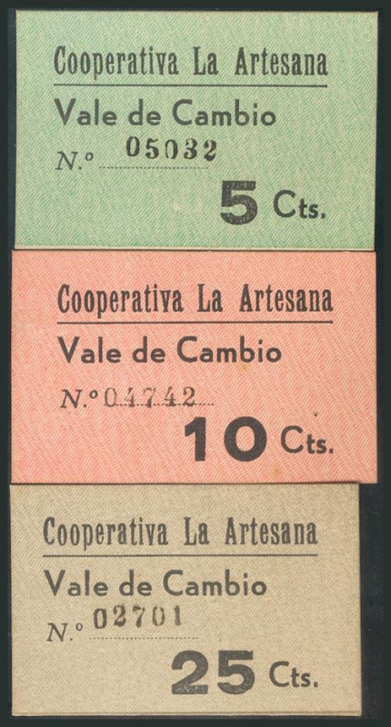 Vale de 5 Céntimos, 10 céntimos y 15 Céntimos de la Cooperativa Artesana. EBC+....