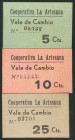 Vale de 5 Céntimos, 10 céntimos y 15 Céntimos de la Cooperativa Artesana. EBC+.