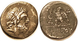 AMISOS , Æ22, c. 100 BC, Zeus head r/Eagle stg on thunderbolt, S3644; VF/F, brown patina, lighter on high parts, some rev strike wkness, Zeus head bol...