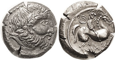 CELTIC , Eastern Europe, Ar Tet., imitating Philip II of Macedon, Zeus head r/ho...