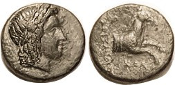 COLOPHON , Æ13, 360-330 BC, Apollo head r/horse forepart r, Magistrate Dionysodo...