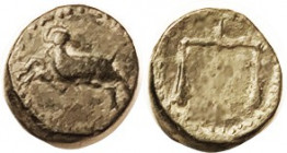 EGYPT , PHARAOH NEKTANEBO II, 361-343 BC, Æ15, Leaping ram/scales; AVF, well centered & clear, dark greenish patina. The only non-gold coin attributed...