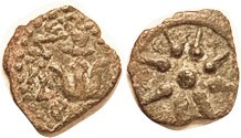JUDAEA , Alexander Jannaeus, 103-76 BC, Æ Prutah, anchor/star, Hend.1150; VF, a ...