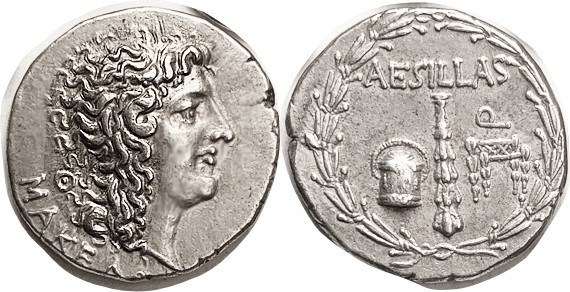 MACEDON , Aesillas, Quaestor, 90-75 BC, Tet, Alexander head r, Theta behind/Club...