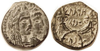 NABATAEA , Aretas IV, 9 BC - 40 AD, Æ18, Conjoined heads of Aretas & Queen Shaqi...