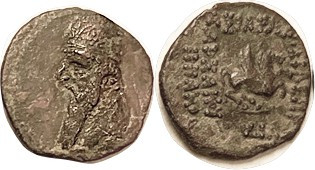 PARTHIA, Mithradates II, 123-88 BC, Æ17 Dichalkon, Sellw.28.17, Bust l., in tiar...