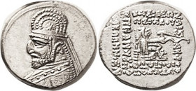 PARTHIA , Orodes I, 90-80 BC, Drachm, Sellw 31.5, Virtually Mint State, good centering & strike, bright lusterlike metal, superb portrait detail. (An ...
