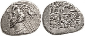 PARTHIA , Phraates IV, Drachm, Sell. 53.7, Mithradatkart; VF-EF, nrly centered on egg-shaped flan, minor crudeness, good for this. N O T E : on this l...