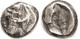 PERSIA , Siglos, c. 450-330 BC, King stg r with dagger & bow, S4683 (£85); AVF, nrly centered on sl narrow flan, full bow, dagger arm partly off; few ...