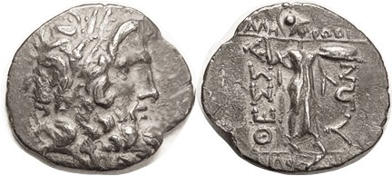 THESSALIAN League , Stater, c. 50 BC, Zeus head r/ Athena stg r, magistrates Phi...