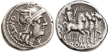 Q. Metellus, c.119-110 BC, Den., Cr.256/1, Sy.509, Roma head r/Jupiter in slow q...