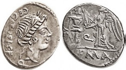C. Egnatuleius, Quinarius, 97 BC, Cr. 333/1, Sy.588, Apollo hd r/Victory & trophy; AEF/VF, centered on oval flan, minor striking crudeness but great d...