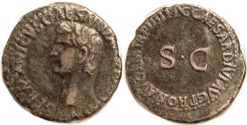 GERMANICUS , As, by Caligula, Bust l/SC in lgnd; VF, sl off-ctr, obv lgnd partly off at rt, rev lgnd essentially complete; dark brown, lighter on high...