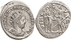 GALLIENUS , VIRTVS AVGG, Val & Gal stg; EF/VF+, nrly centered on large oval flan, good strike with no wkness, bright lusterlike silver with slight sur...