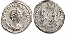 SALONINA , Ant, ROMAE AETERNAE, Roma giving Victory to ruler; EF, centered, full tho somewhat crude lgnds; well silvered with luster & lt tone; good s...
