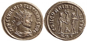 DIOCLETIAN , Ant, CONCORDIA MILITVM, Jupiter giving Victory to Ruler, A/XXI; Choice EF, well centered & quite strongly struck, very sharp portrait, ju...