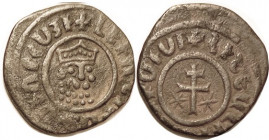 ARMENIA , Levon I, 1198-1219, Æ Tank, King's lion-like head, 6 dots in crown/Patriarchal cross, 27 mm, VF, a good bit off-ctr, medium brown, faintly g...